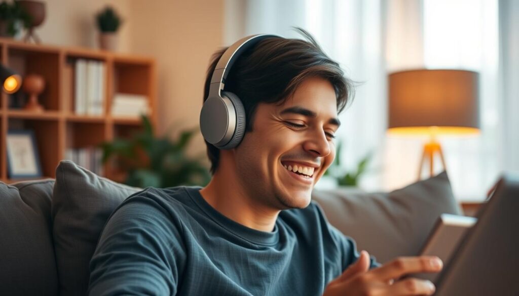 BERIBES Bluetooth Headphones lifestyle image showing enjoyment