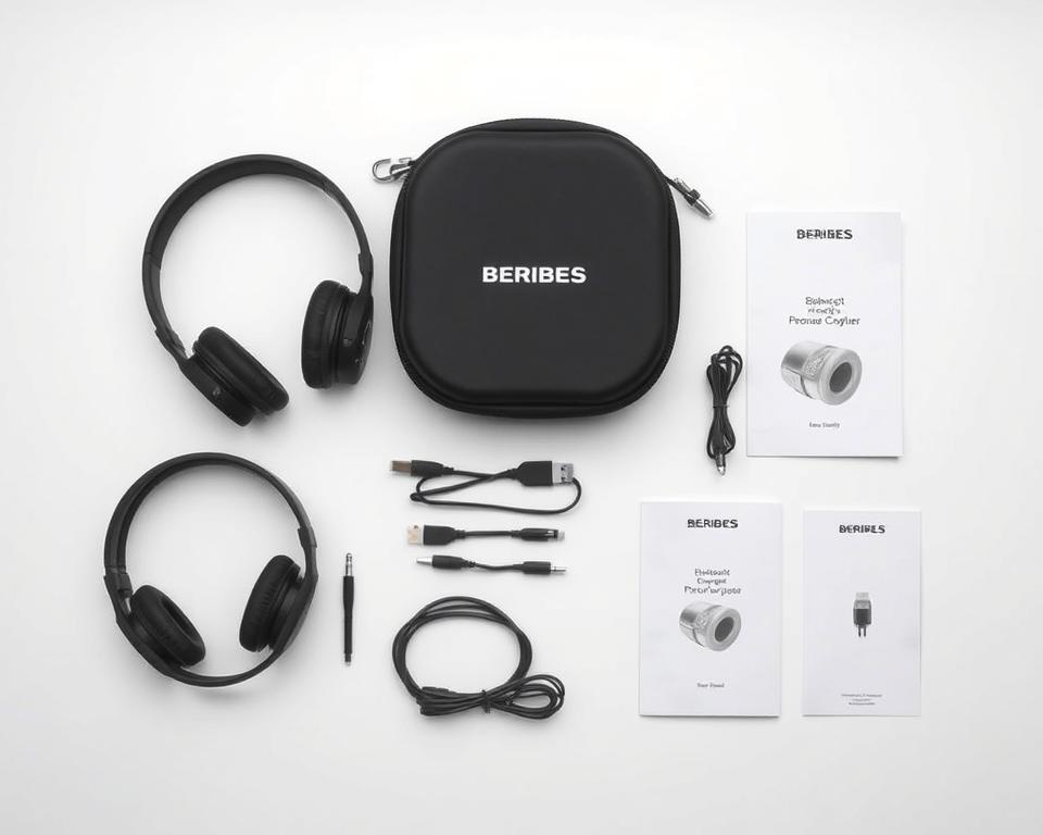 BERIBES Bluetooth Headphones with accessories and packaging