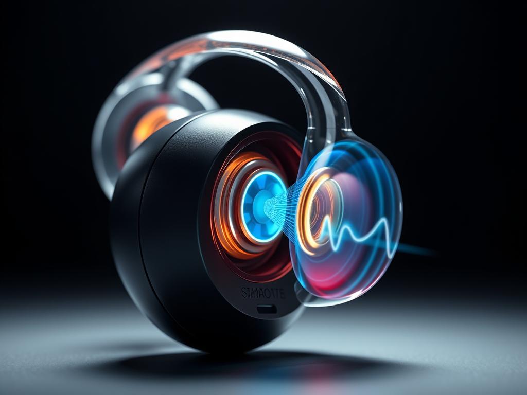 Close-up of wireless earbud showing internal sound drivers