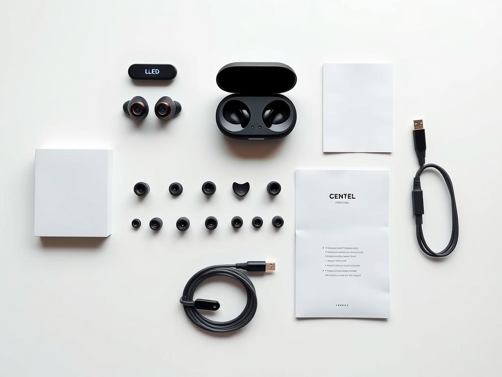 Complete package contents of wireless earbuds