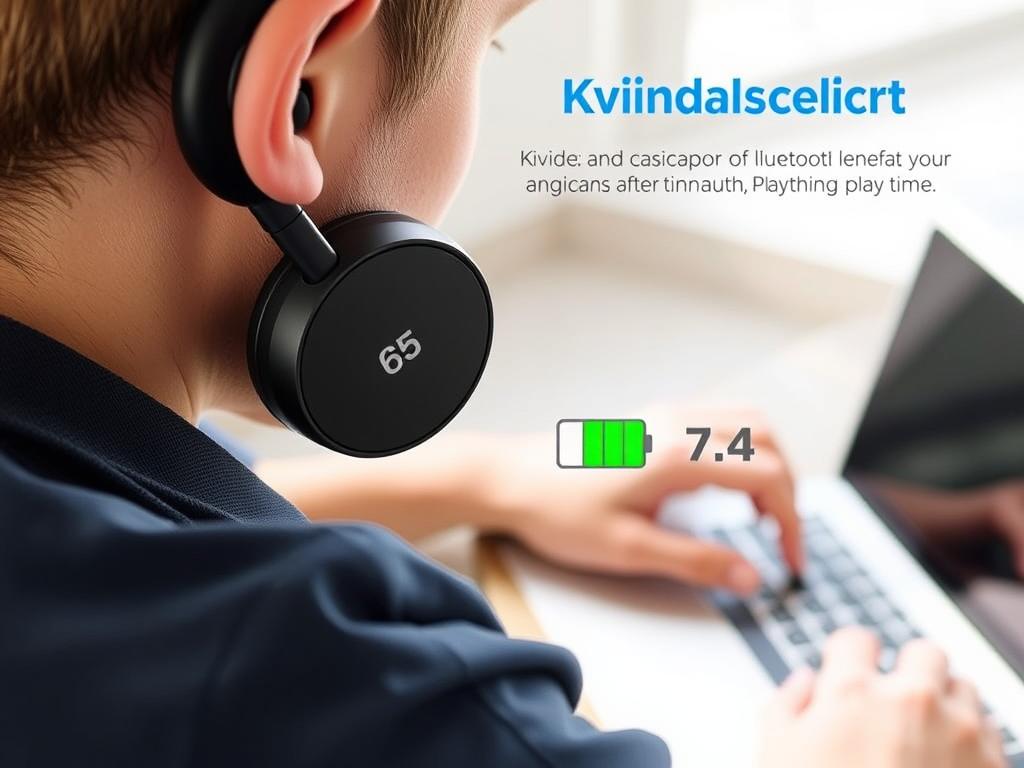 KVIDIO Bluetooth Headphones showing 65-hour battery life feature