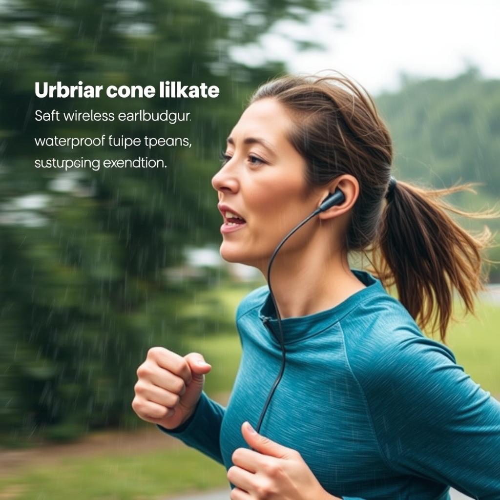 Person wearing wireless earbuds while running outdoors
