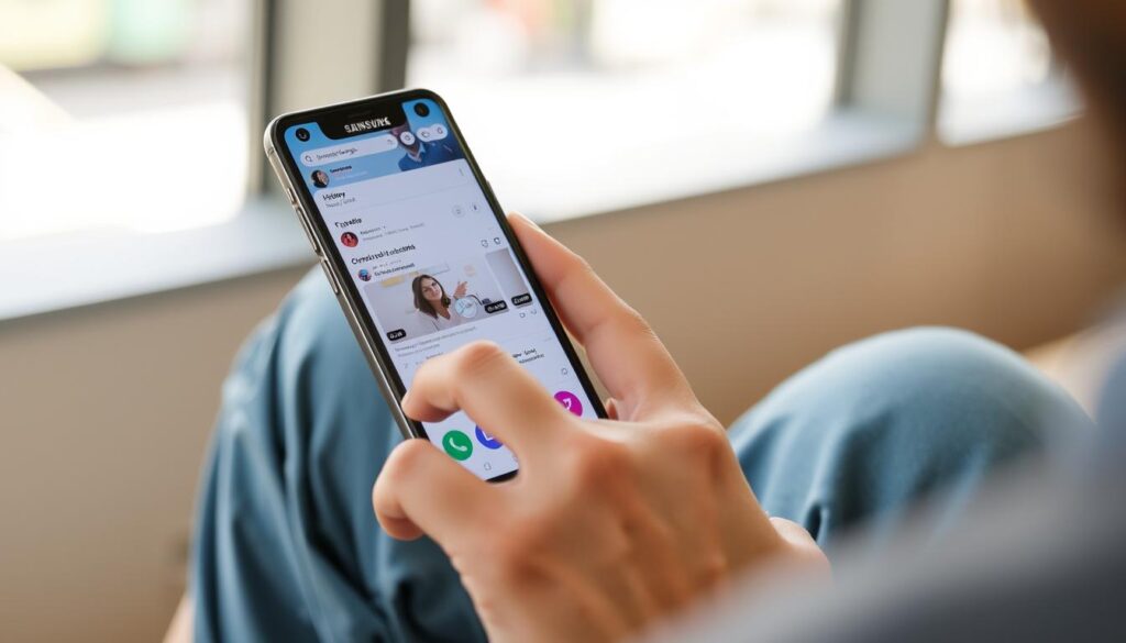 Pessoa utilizando o Smartphone Samsung Galaxy A05s no dia a dia