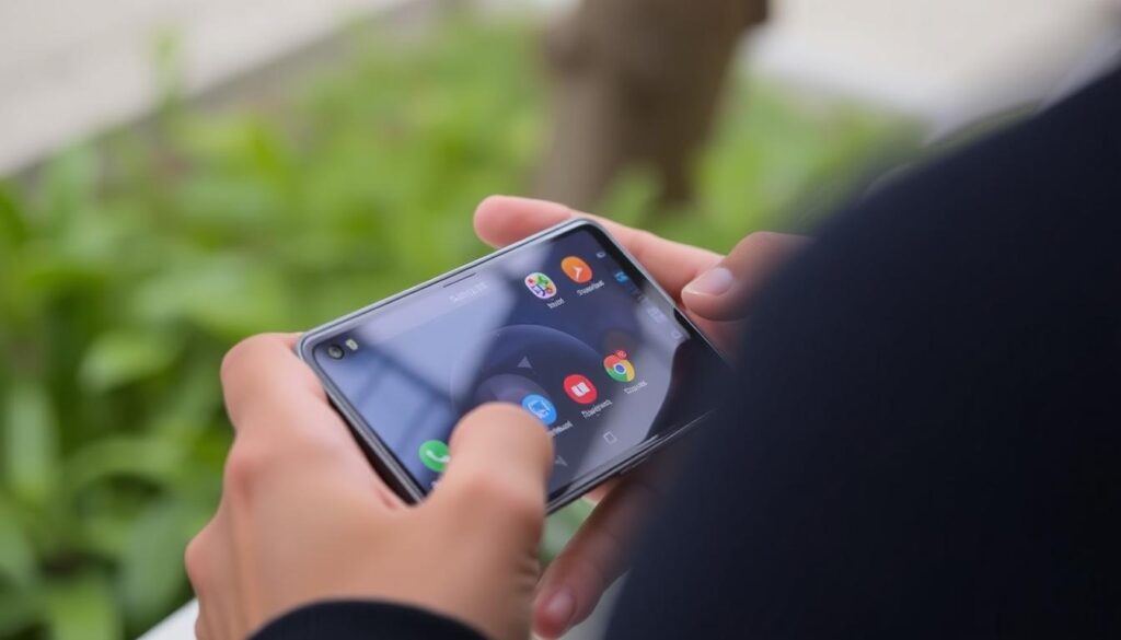 Smartphone Samsung Galaxy A05s em uso com aplicativos abertos