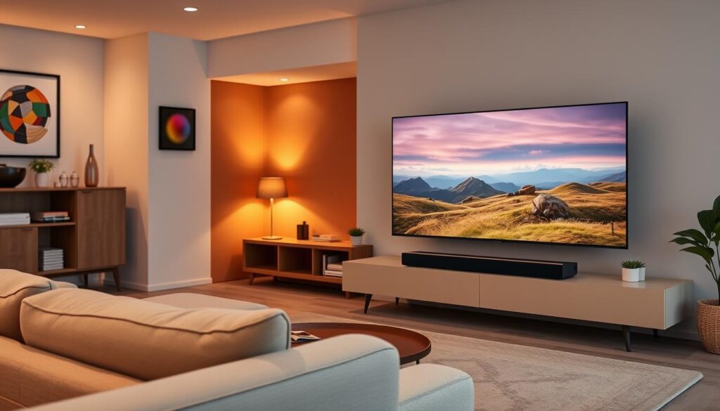 Soundbar Samsung HW-B400F em uso em ambiente real